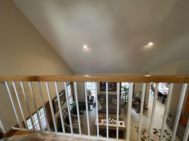 314 Birdsong Dr, Cadiz, KY 42211 - staircase featuring lofted ceiling and recessed lighting