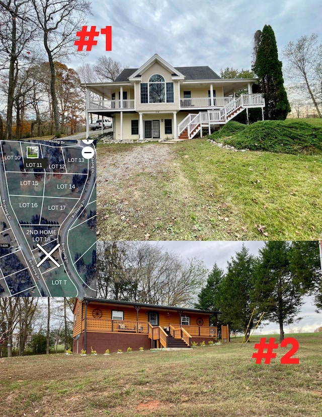 314 Birdsong Dr, Cadiz, KY 42211 - rear view of property featuring stairs, a yard, and a wooden deck