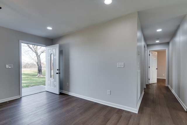 foyer featuring dark wood-type flooring