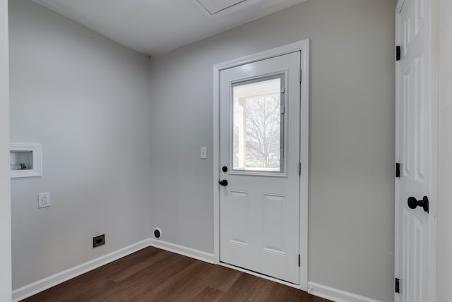 washroom with electric dryer hookup, dark hardwood / wood-style flooring, and hookup for a washing machine