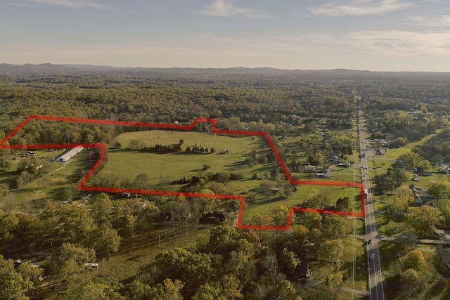 drone / aerial view with a mountain view and a rural view