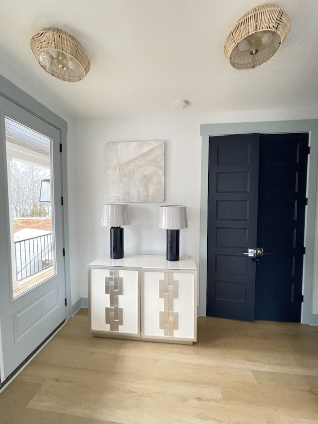 foyer entrance with light hardwood / wood-style flooring