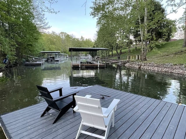 dock area featuring a water view