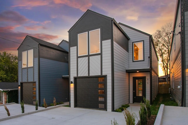 contemporary home featuring a garage