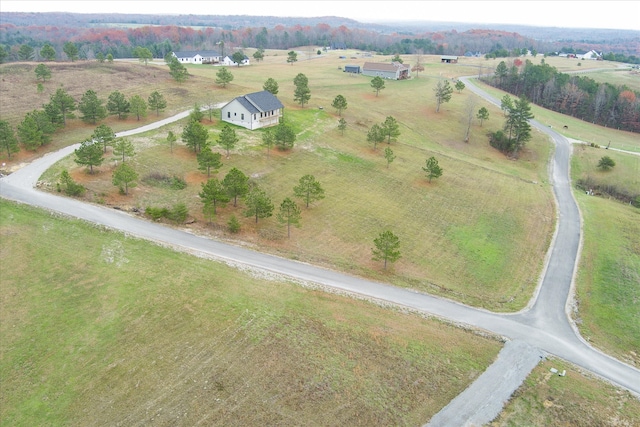 birds eye view of property with a rural view