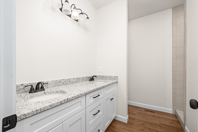 bathroom featuring hardwood / wood-style floors and vanity