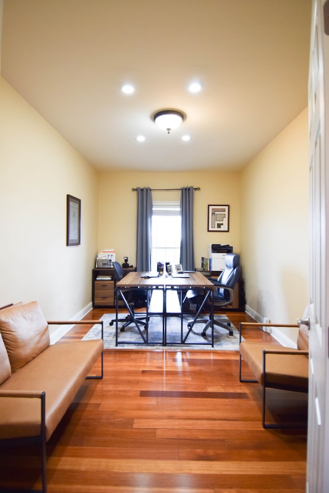 home office featuring hardwood / wood-style flooring