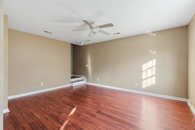 unfurnished room featuring wood-type flooring and ceiling fan