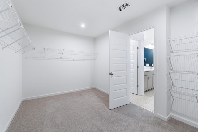 spacious closet with light carpet