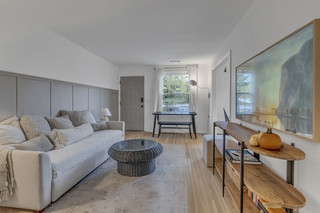 living room featuring light wood-type flooring