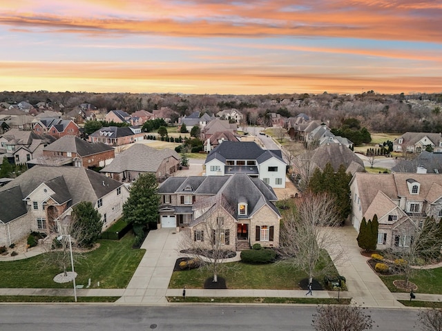 view of aerial view at dusk