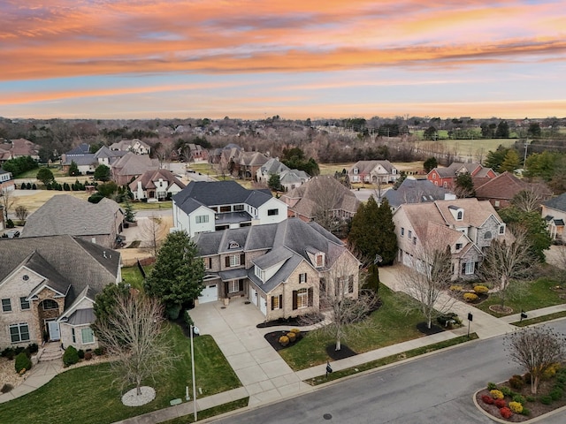 view of aerial view at dusk