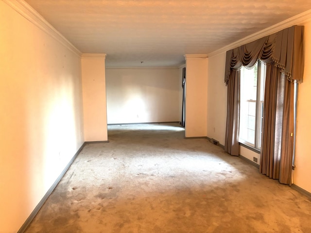 carpeted empty room with crown molding