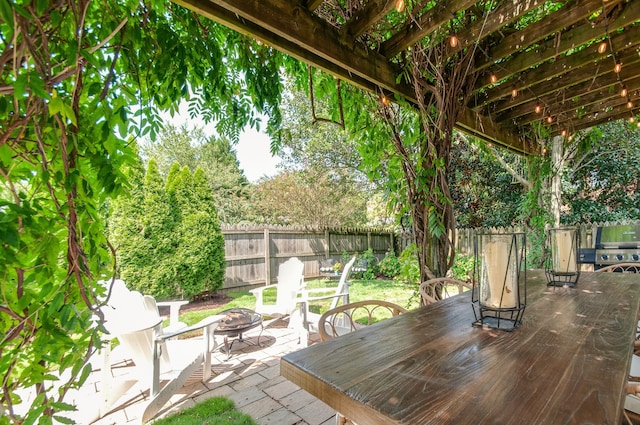 view of patio / terrace with a fire pit