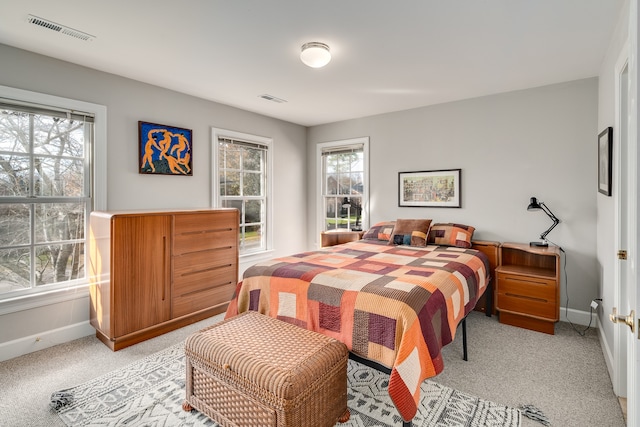 carpeted bedroom with multiple windows