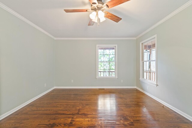 1055 Wades Branch Rd, Centerville, TN 37033 - spare room with crown molding, ceiling fan, baseboards, and wood finished floors