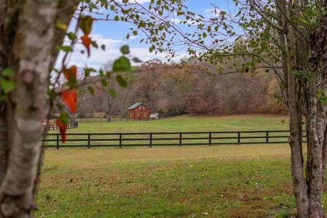 view of yard with an outbuilding and a rural view