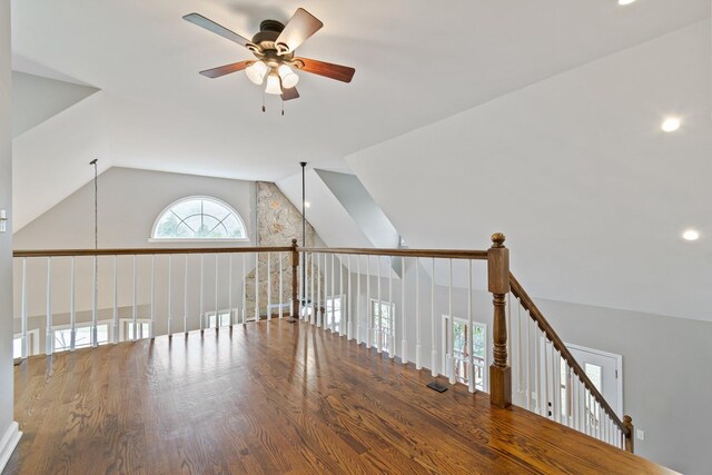1055 Wades Branch Rd, Centerville, TN 37033 - hall with vaulted ceiling, recessed lighting, and wood finished floors