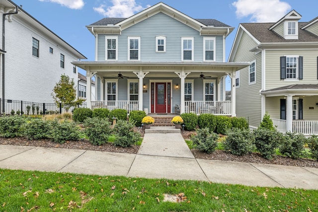 view of front of home with covered porch and ceiling fan