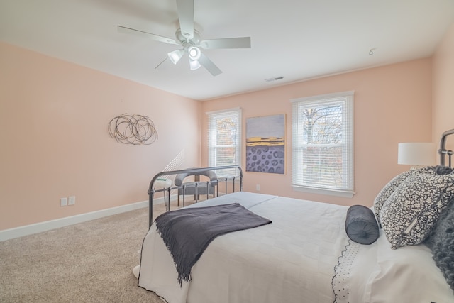 bedroom with carpet floors and ceiling fan