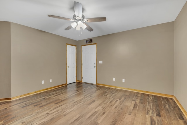 empty room featuring ceiling fan and wood-type flooring