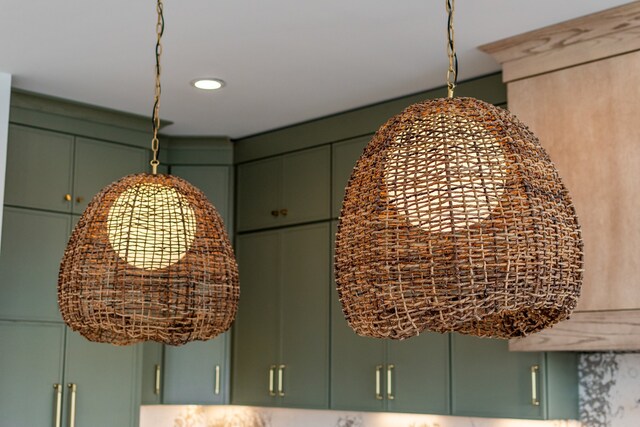 interior details with green cabinets