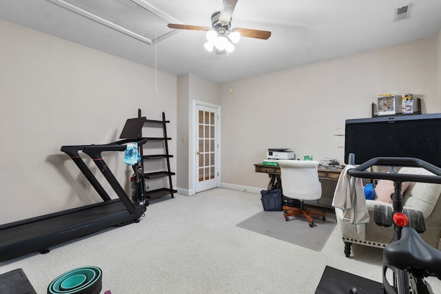 home office featuring ceiling fan