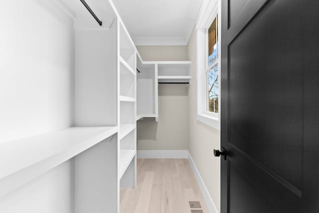 walk in closet featuring light hardwood / wood-style floors