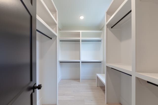 walk in closet with light wood-type flooring