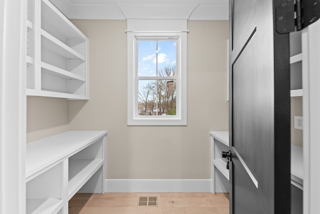 spacious closet with light hardwood / wood-style floors