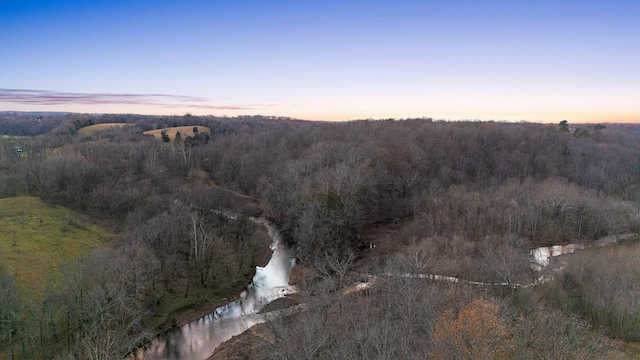 view of aerial view at dusk