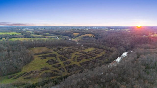 view of aerial view at dusk