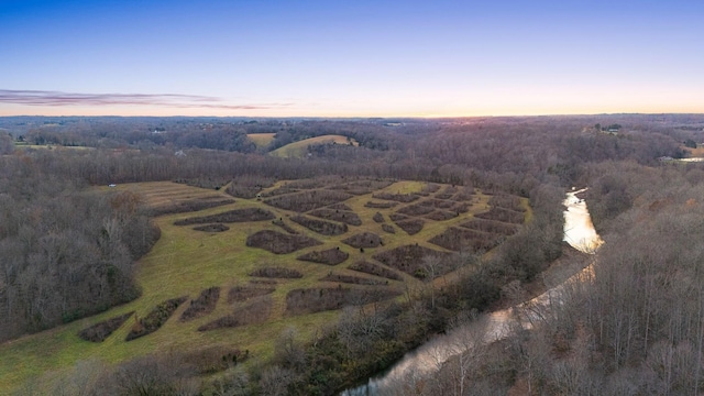 view of aerial view at dusk