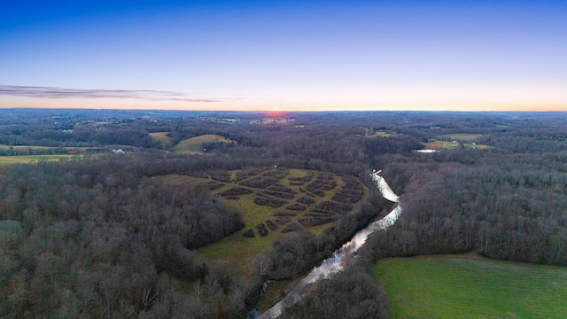 view of aerial view at dusk