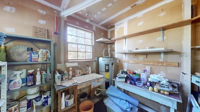 400 Edgewood Dr, Tullahoma, TN 37388 - misc room featuring electric water heater, ornamental molding, and a sink