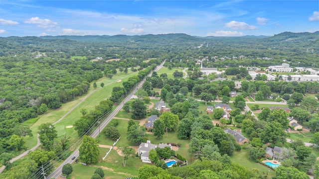 drone / aerial view featuring a mountain view