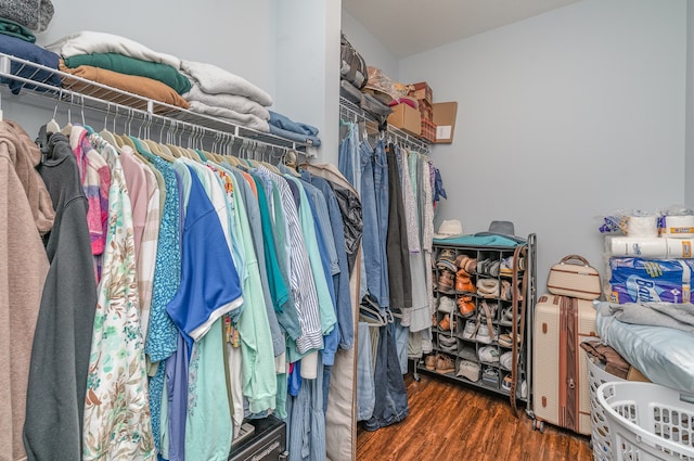 spacious closet featuring dark hardwood / wood-style floors