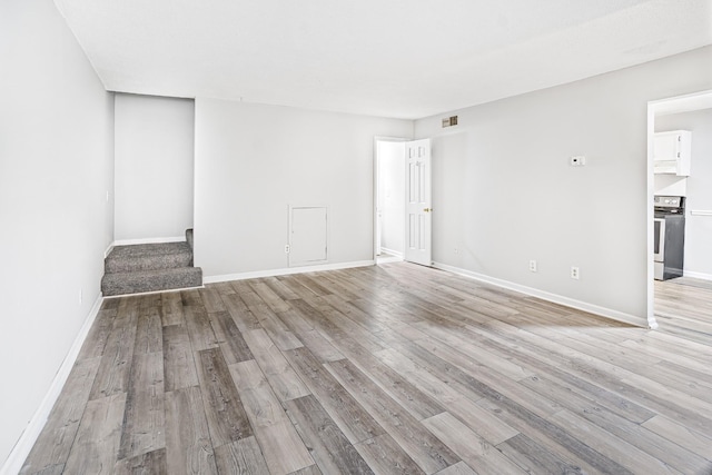 unfurnished living room with light hardwood / wood-style flooring