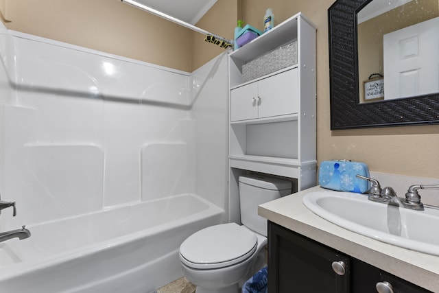 full bathroom with vanity, tub / shower combination, and toilet