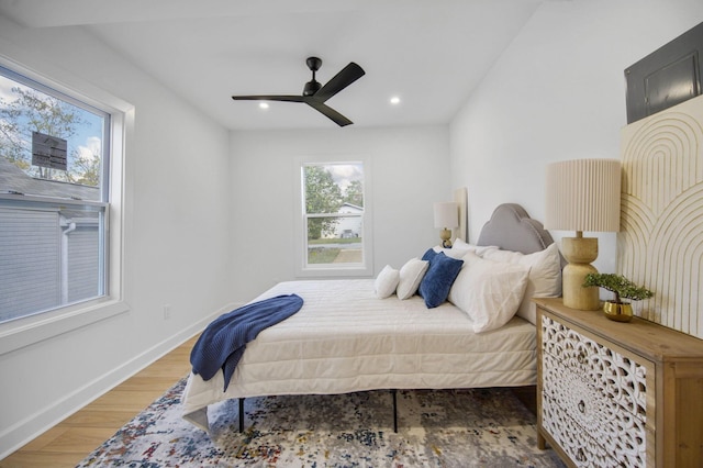 bedroom featuring ceiling fan and wood-type flooring