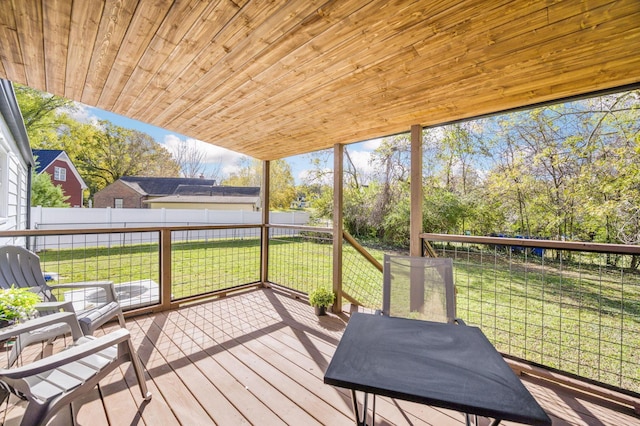 sunroom featuring wooden ceiling