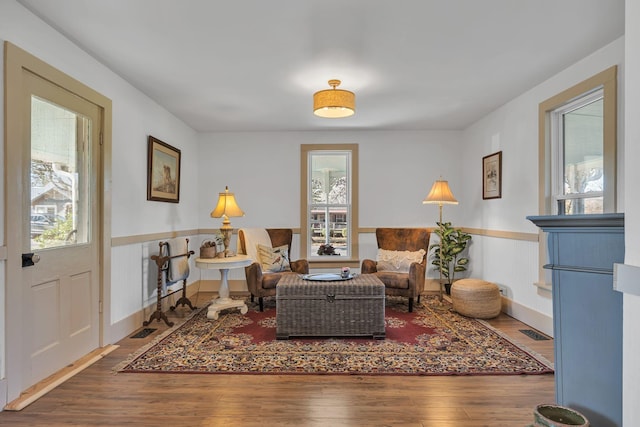 living area with dark wood-type flooring