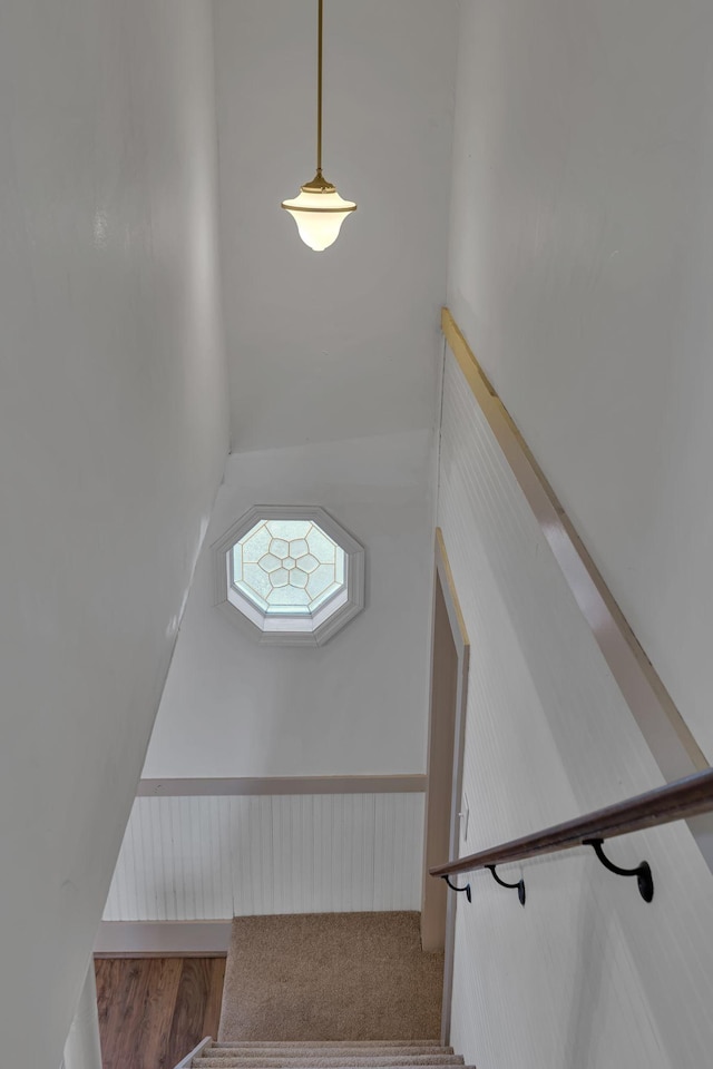 stairway with wood-type flooring