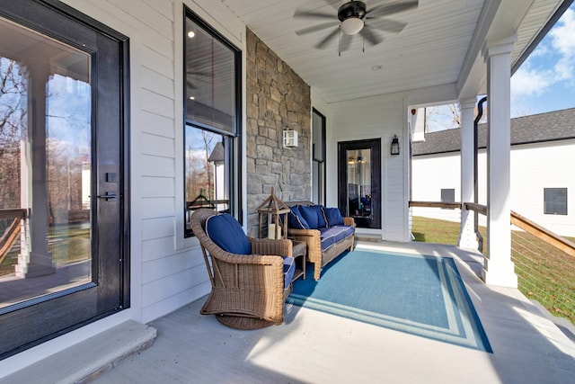 view of patio / terrace with ceiling fan and covered porch