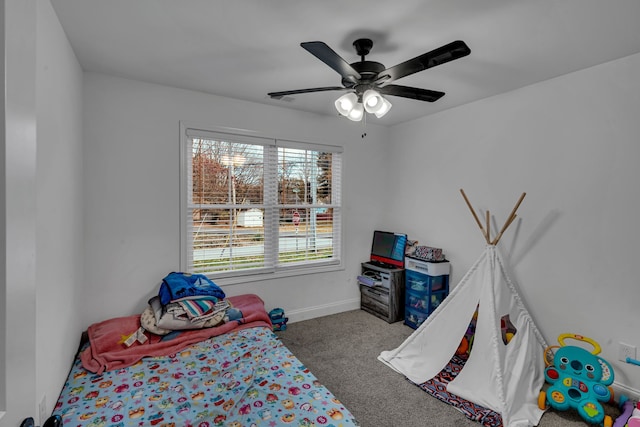 bedroom with carpet flooring and ceiling fan