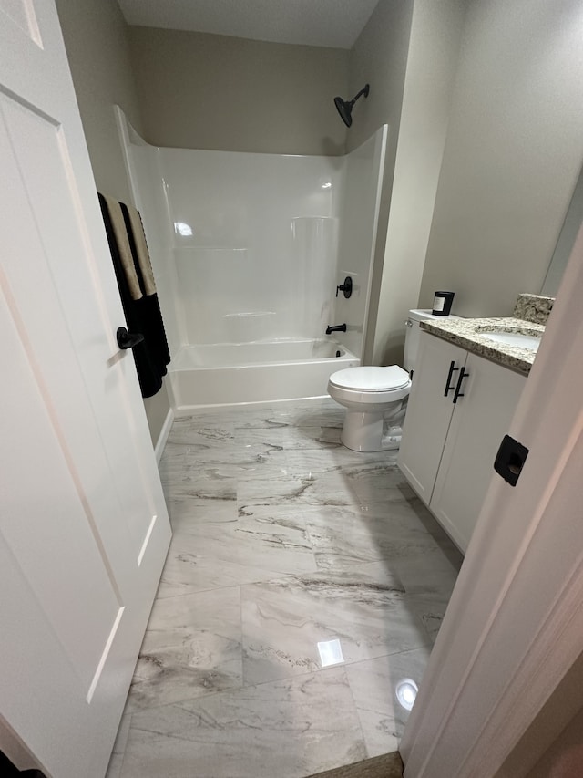 full bathroom featuring vanity, toilet, and bathing tub / shower combination