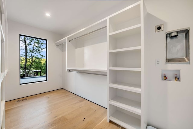 walk in closet with hardwood / wood-style flooring