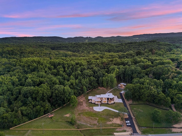 view of aerial view at dusk