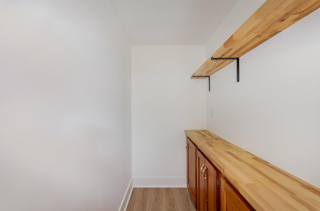 walk in closet with light wood-type flooring