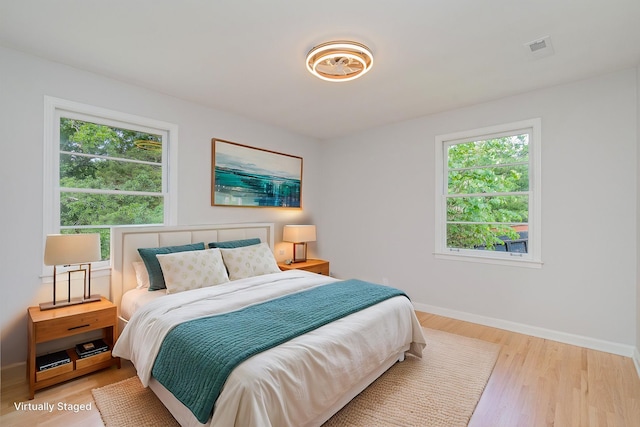 bedroom with light hardwood / wood-style flooring